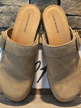 Lucky Brand Tan Suede Slide Mules with Buckle